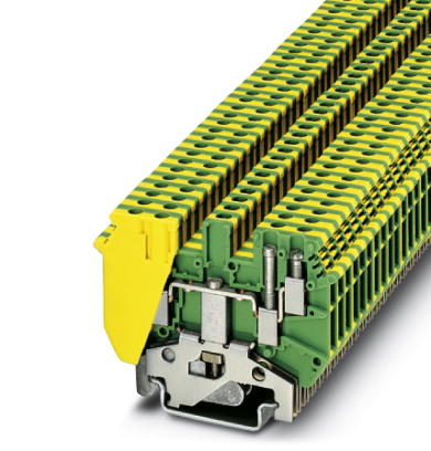 Phoenix Contact Ground - Multi-Conductor Terminal Block; UDK 3-PE; 2-Level; #30 - #12; Green-Yellow